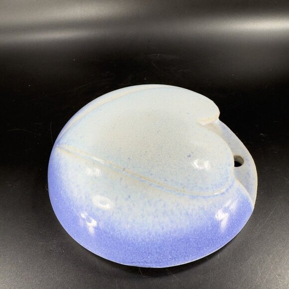 Hand Crafted Stoneware Pottery Wall Pocket Vase Blue Heart Shaped Vessel Decor - Picture 12 of 16